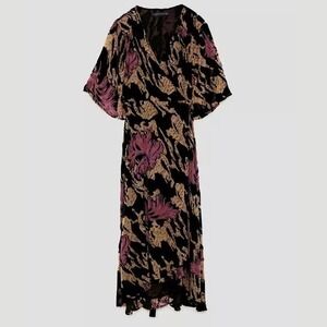 Zara Wrap Dress Size XS Black Velvet new Devore